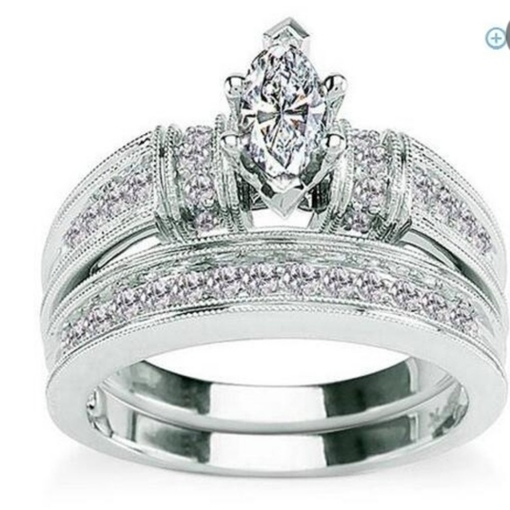 NWT EXQUISITE WHITE SAPHIRE MARQUISE WEDDING SET